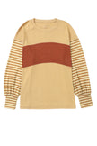 Light French Beige Colorblock Striped Bishop Sleeve Top