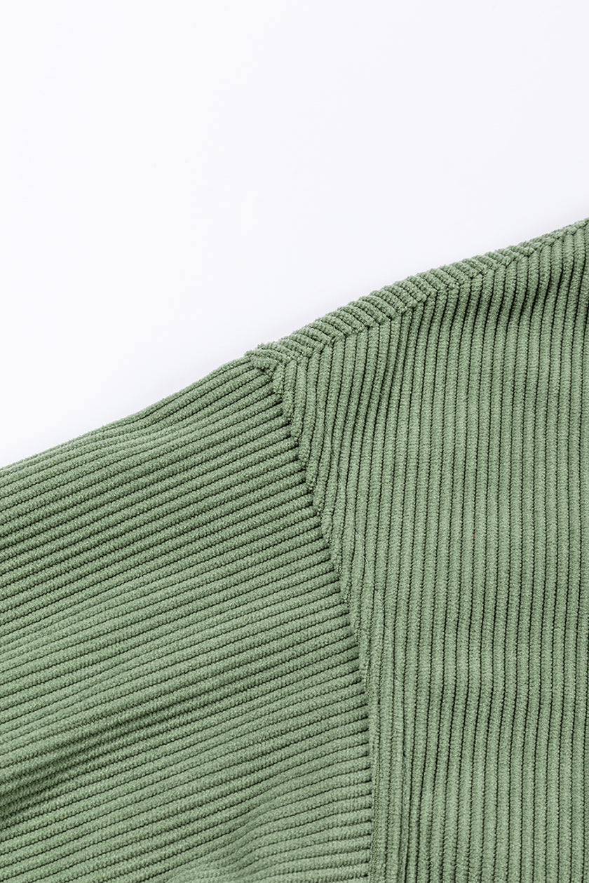 Green Ribbed Corded Oversized Sweatshirt