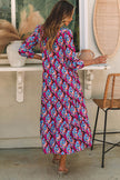 Abstract Geometric Print Long Sleeve High Waist Dress