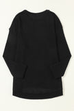 Black Waffle Knit High Slits Oversized Top
