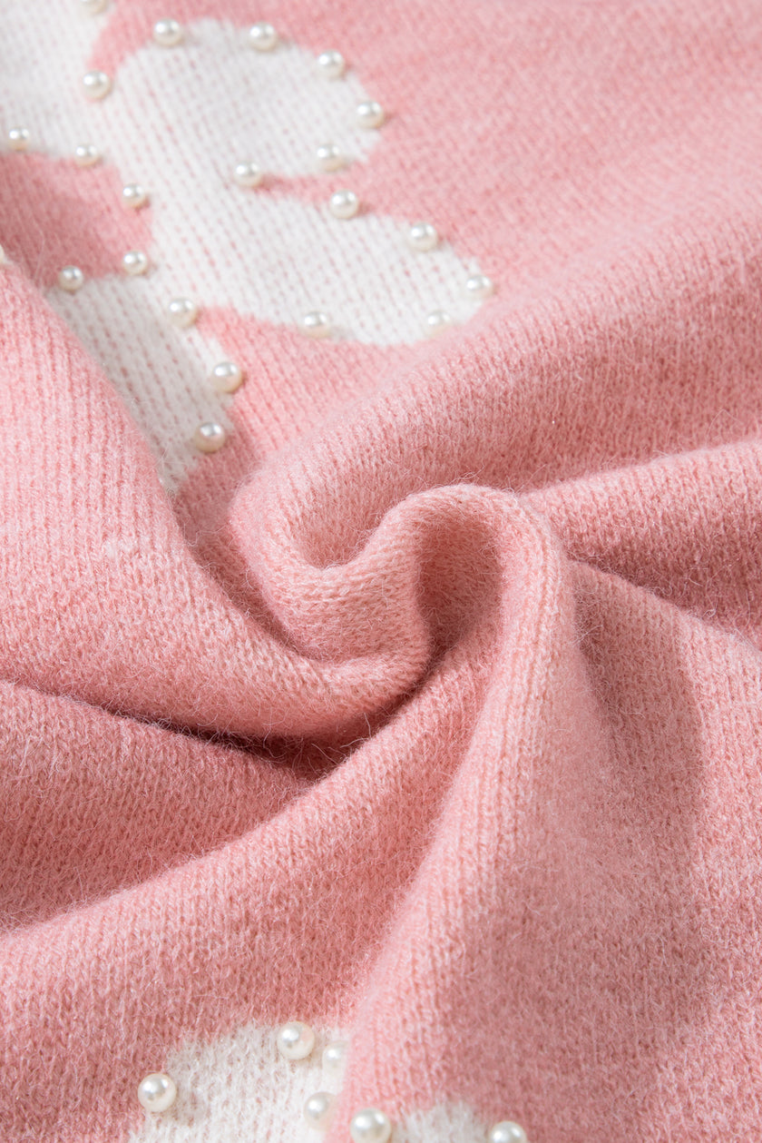 Multicolour Pearl Beaded Floral Drop Shoulder Sweater