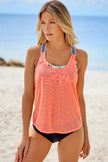 Orange Printed Splicing Racerback Tankini