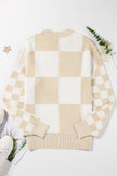 Flaxen Checkered Print Drop Shoulder Sweater