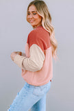 Fiery Red Color Block Long Sleeve Ribbed Loose Top
