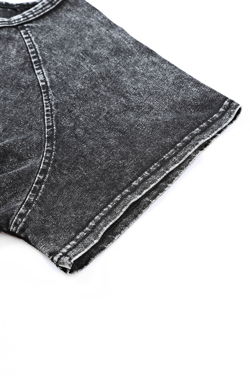 Black Acid Washed Short Lounge Set