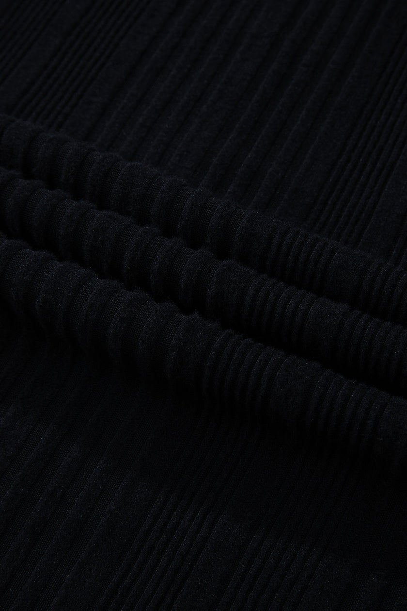 Black Ribbed Color Block Drop Shoulder Long Sleeve Mini Dress