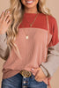 Fiery Red Color Block Long Sleeve Ribbed Loose Top