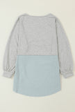 Grey Crinkle Splicing Raw Hem High Low Oversized Blouse