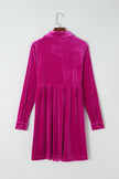 Rose Long Sleeve Ruffle Velvet Button Up Dress