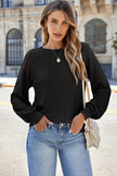Black Lace Long Sleeve Textured Pullover