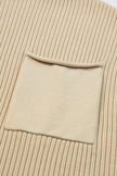 Oatmeal Patch Pocket Ribbed Knit Short Sleeve Sweater
