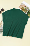 Blackish Green Patch Pocket Ribbed Knit Short Sleeve Sweater
