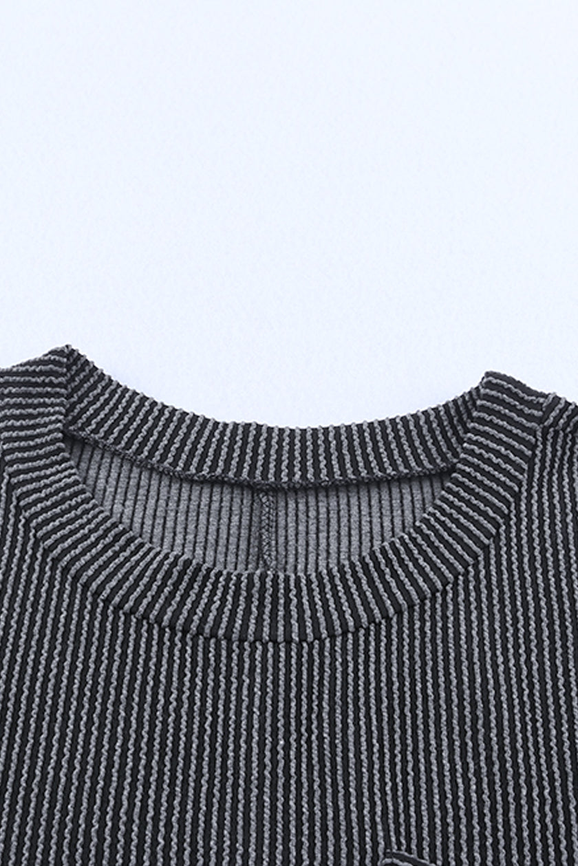 Gray Striped Ribbed Knit T-shirt Shift Dress