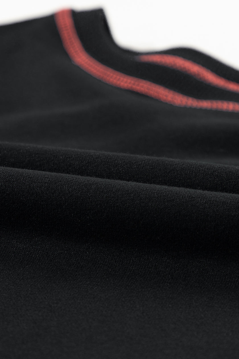 Black Contrast Stitching Split Baggy Sweatshirt