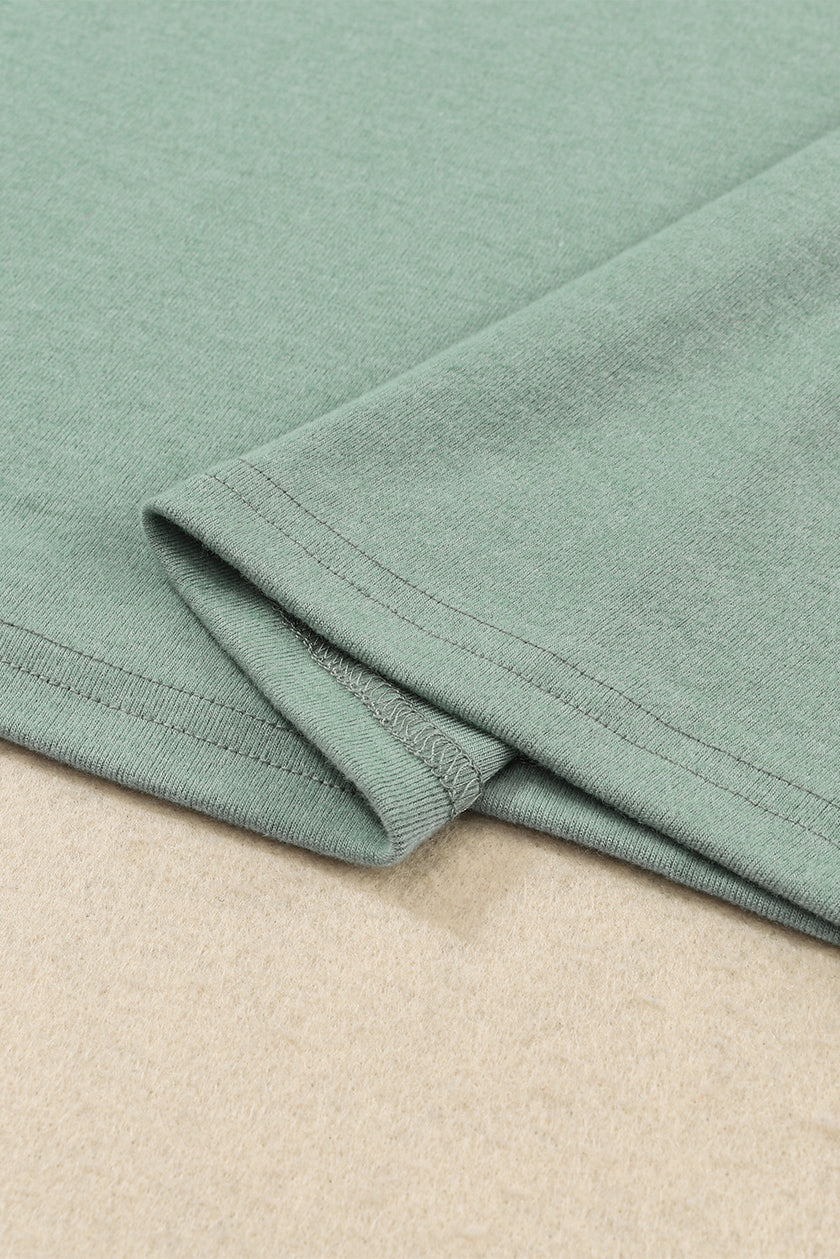 Green Buttoned Puff Long Sleeve Sheath Top