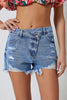 Sky Blue High Rise Crossover Waist Denim Shorts