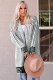 Gray Plaid Knitted Long Open Front Cardigan