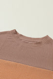 Khaki Color Block Long Sleeve Ribbed Loose Top