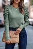 Green Buttoned Puff Long Sleeve Sheath Top