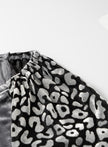 Medium Grey Leopard Splicing Lantern Sleeve Velvet Blouse