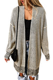 Apricot Plaid Knitted Long Open Front Cardigan