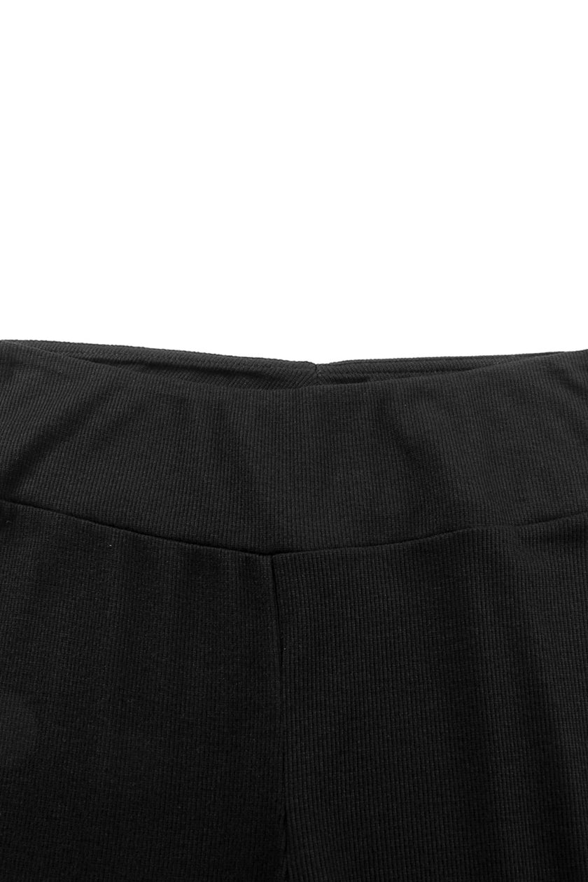 Black Rib Knit High Waist Slit Leggings